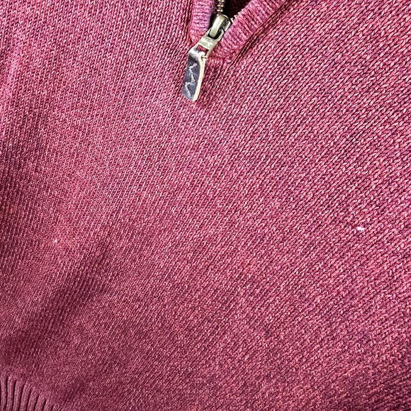 Eddie‎ Bauer Men M Red Burgundy Heather Pullover Sweater Quarter Zip Leather Zip - Picture 6 of 12